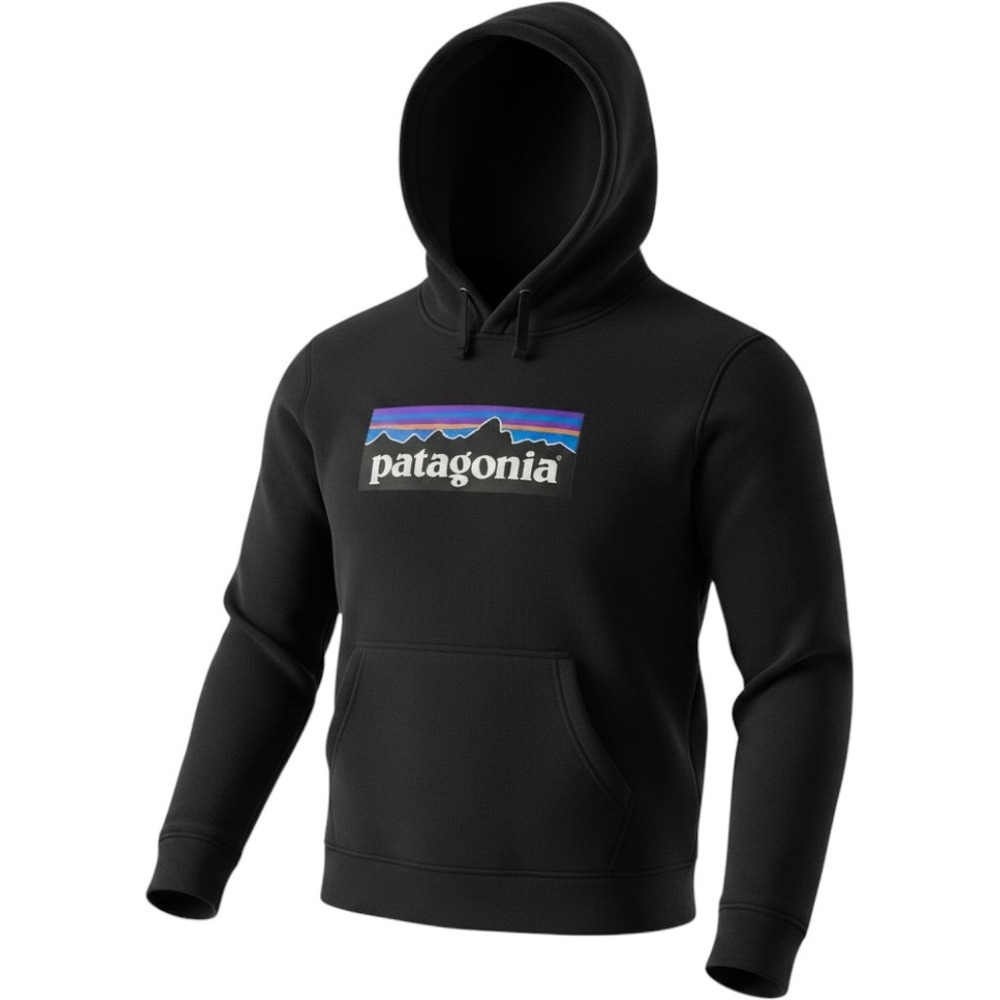 Patagonia Hoodie Mens Large Black Good P-6 Logo Uprisal Pullover Fleece